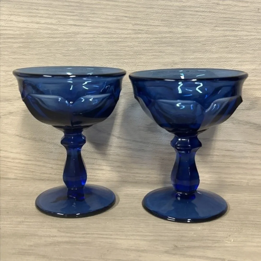 Vintage Old Williamsburg Deep Blue Ultra Imperial Sherbet Glasses - Set of 2